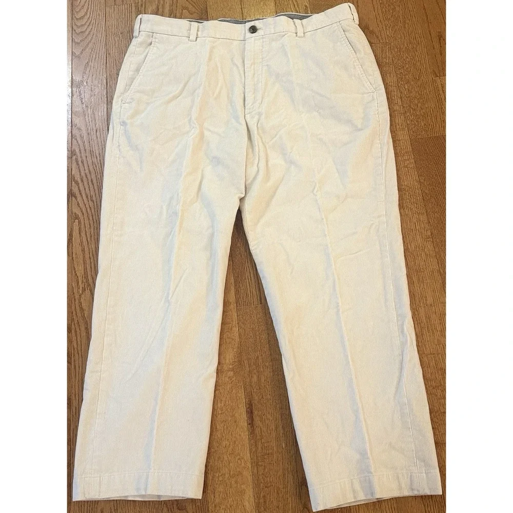 Brooks Brothers Clark Pants Mens 38x30 Cream Corduroy Casual Straight Fit